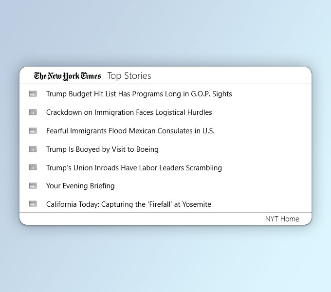Reflec - New York Times top stories card.